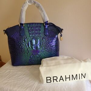 NWT Brahmin Royalty Blue and Green Satchel with Luxurious Design